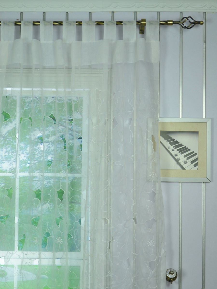 Gingera Hollow Out Embroidered Tab Top Sheer Curtains Panels White Ready Made
