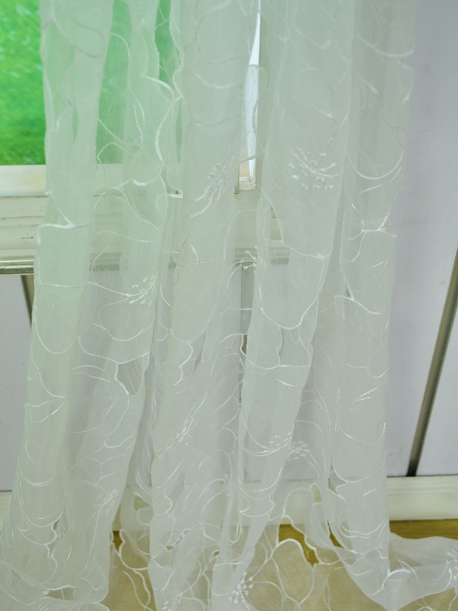 Gingera Hollow Out Embroidered Custom Made Sheer Curtains White Sheer