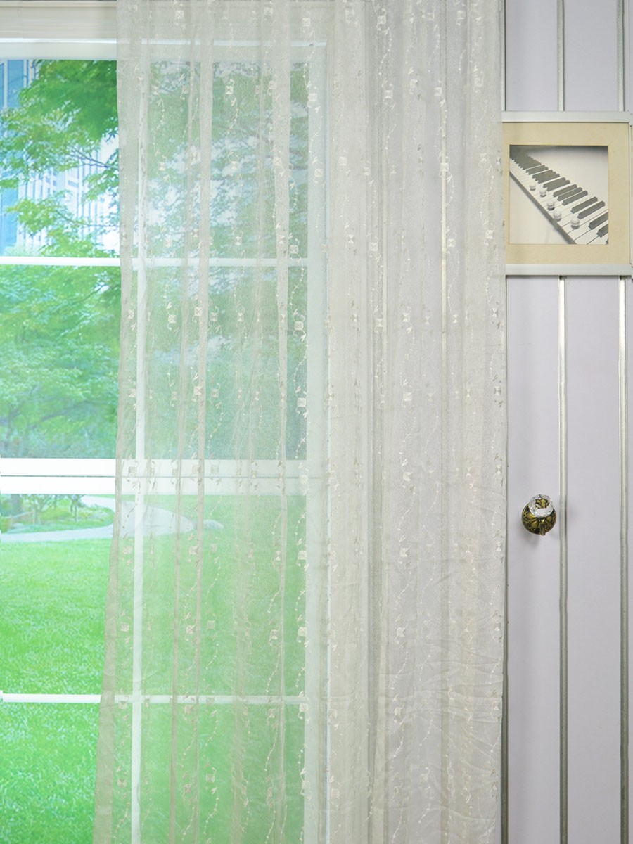 Gingera Daisy Chain Embroidered Custom Made Sheer Curtains White Sheer