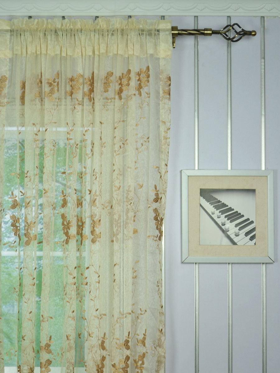 Gingera Vine Leaves Embroidered Custom Made Sheer Curtains