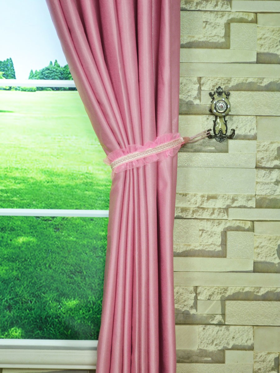 Swan Pink And Red Solid Double Pinch Pleat Ready Made