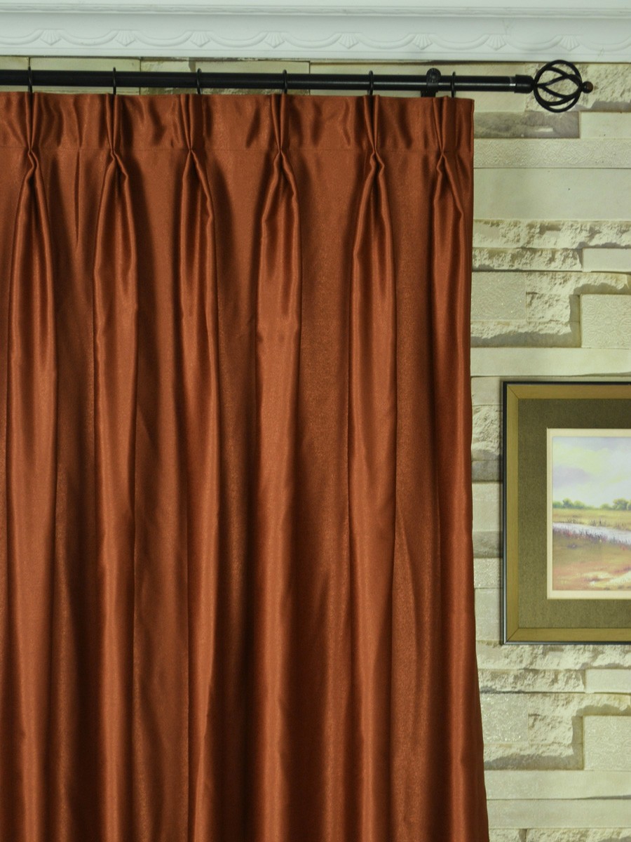 Swan Brown Solid Double Pinch Pleat Ready Made Curtains