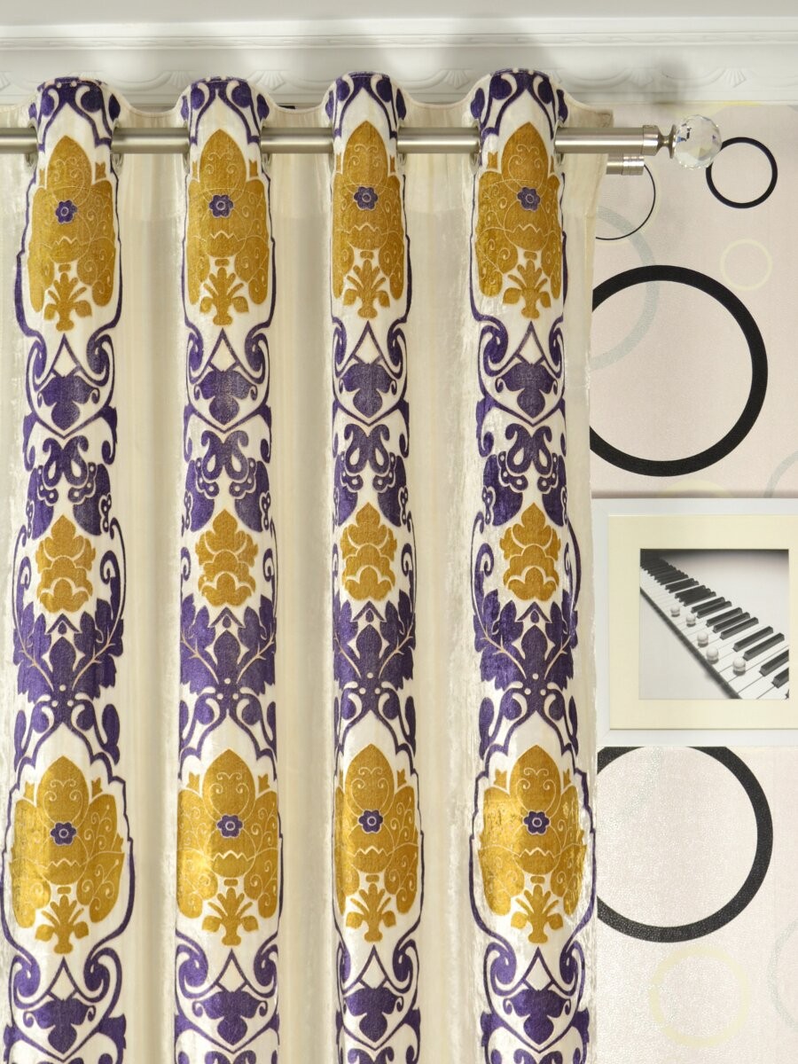 Hebe Floral Damask Eyelet Velvet Curtains Custom
