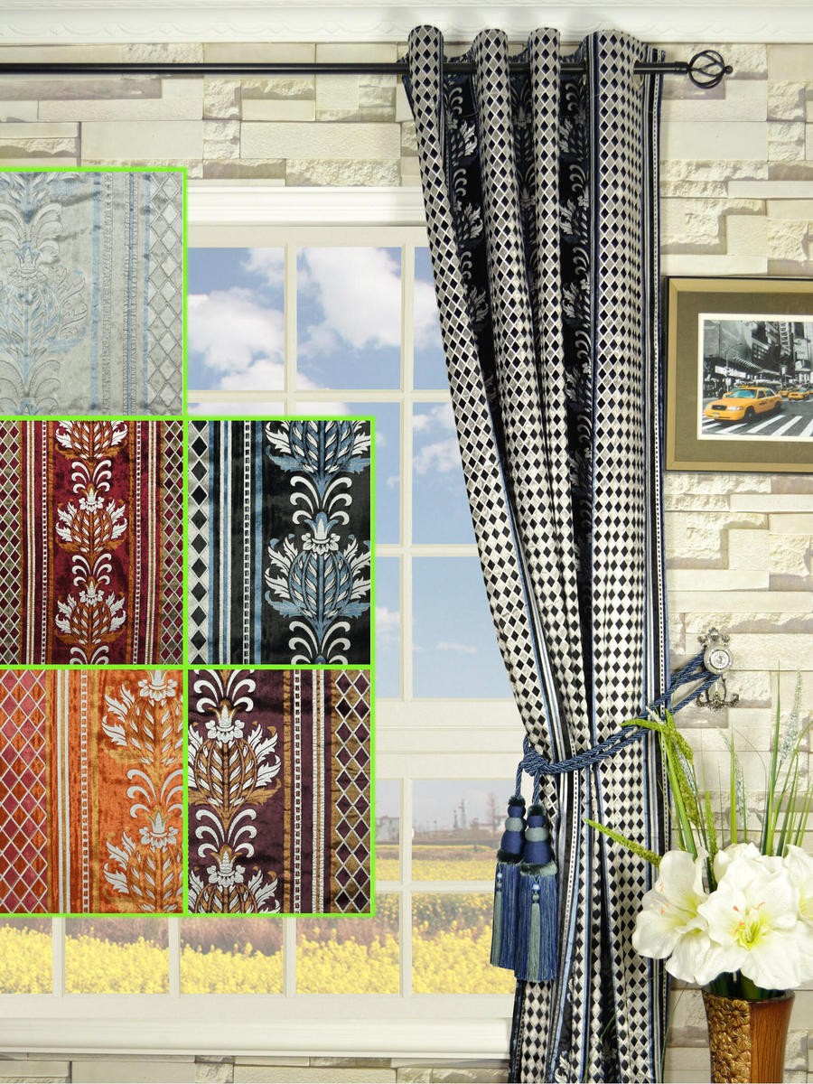 Maia Antique Damask Eyelet Velvet Curtains Custom