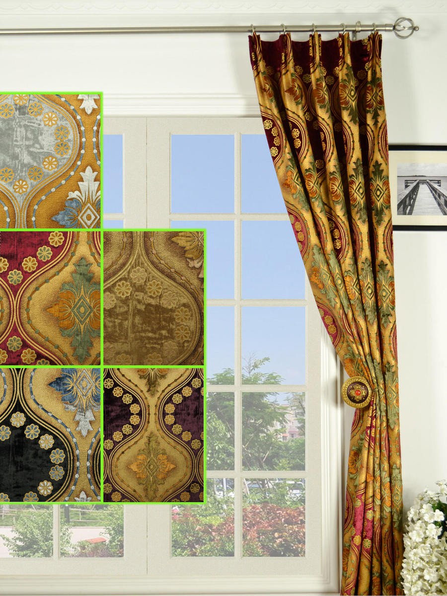 Maia Vintage Damask Versatile Pleat Velvet Curtains Custom