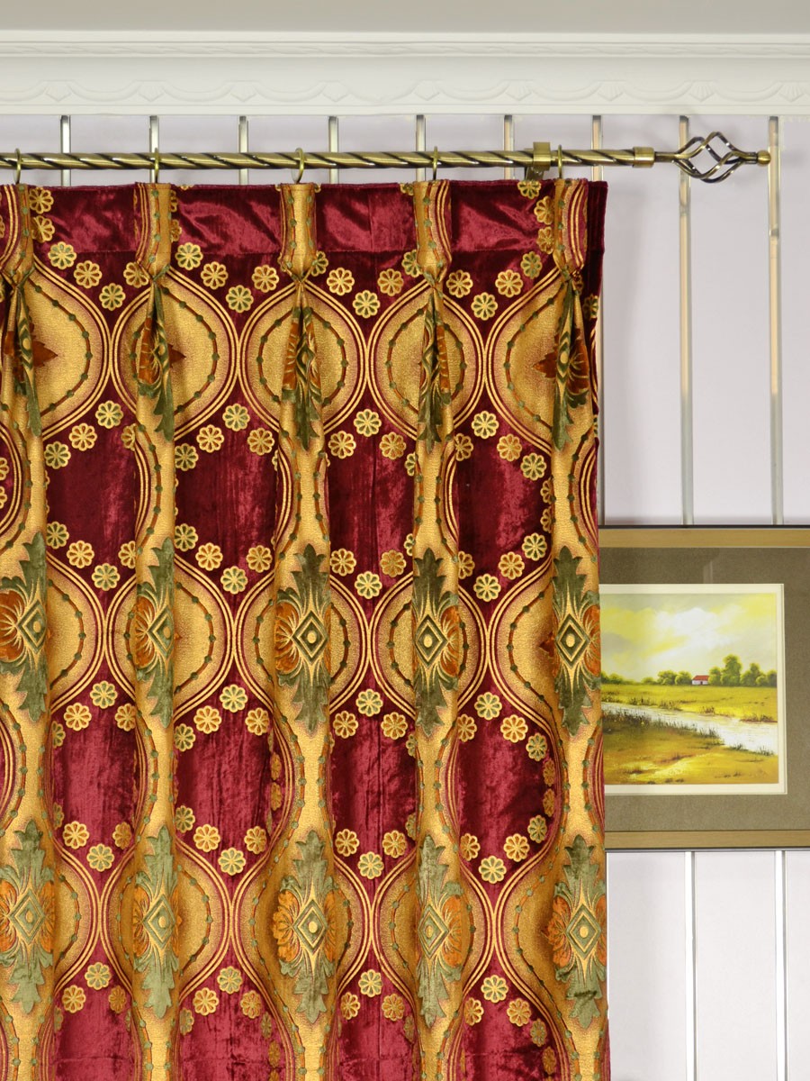 Maia Vintage Damask Goblet Pleat Velvet Curtains Custom