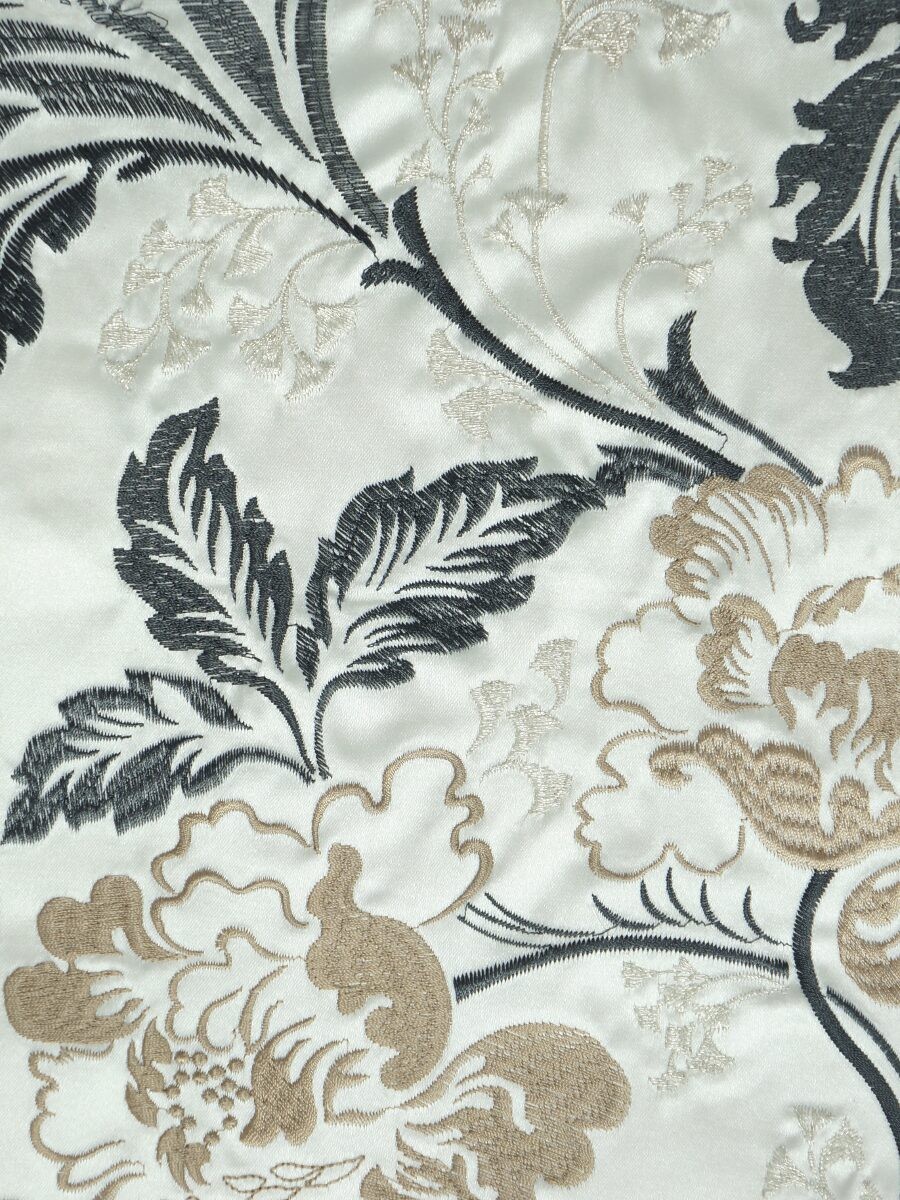 Silver Beach Superb Embroidered Faux Silk Fabric Sample Custom