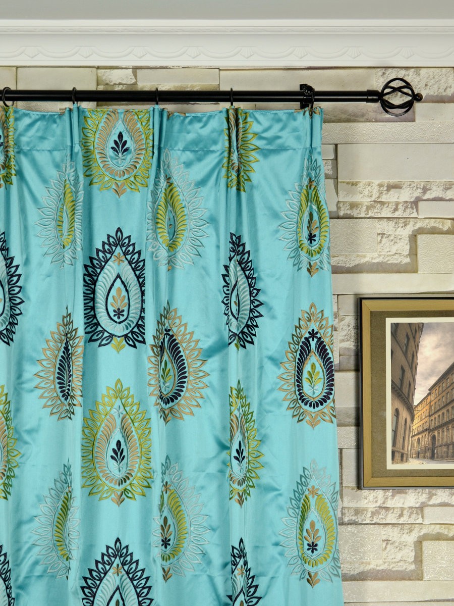 Silver Beach Embroidered Extravagant Faux Silk Custom Made