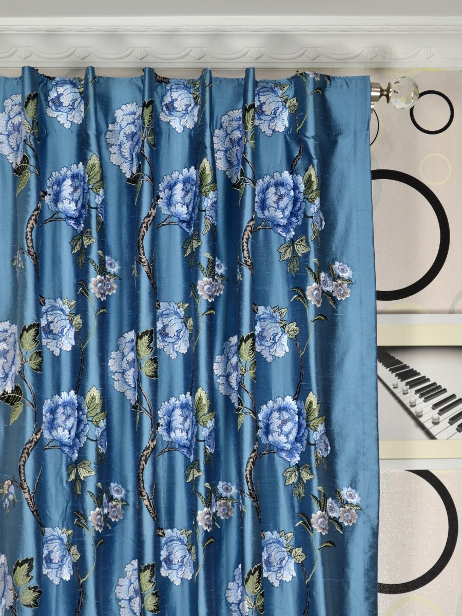 Halo Embroidered Elegant Peony Dupioni Silk Custom Made