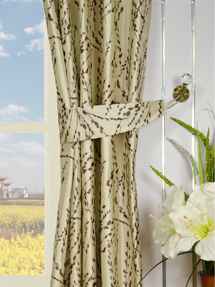 Halo Trendy Embroidered Plants Double Pinch Pleat Dupioni