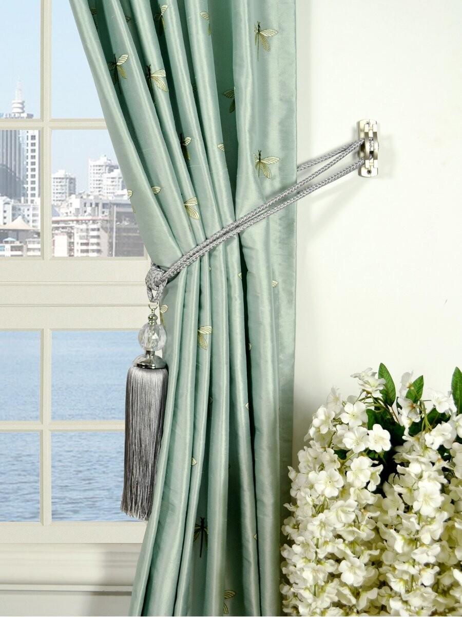 Halo Embroidered Dragonflies Rod Pocket Dupioni Silk