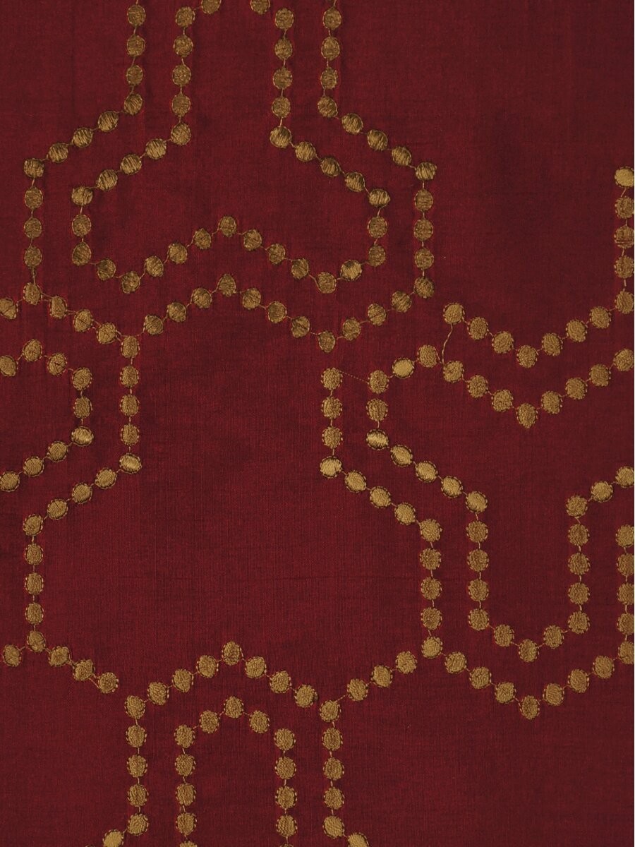 Halo Embroidered Simple Spots Dupioni Silk Fabric Sample