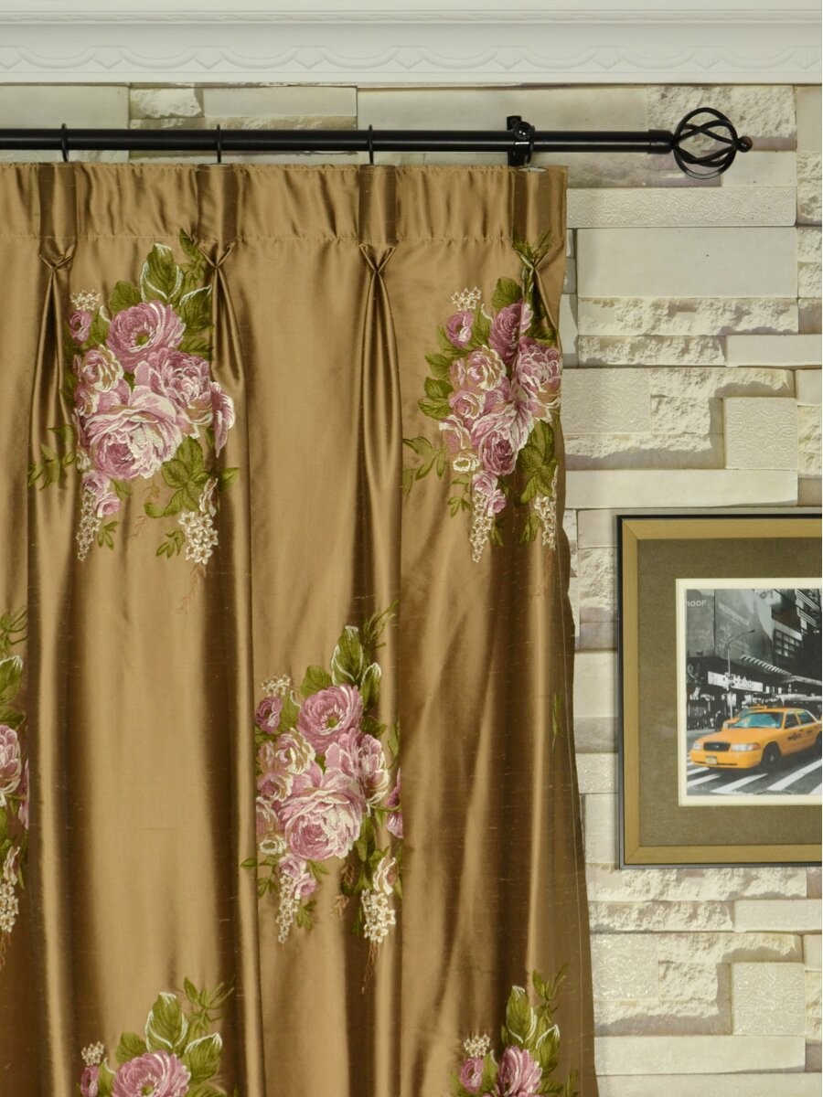 Rainbow Embroidered Camellia Dupioni Custom Made Curtains