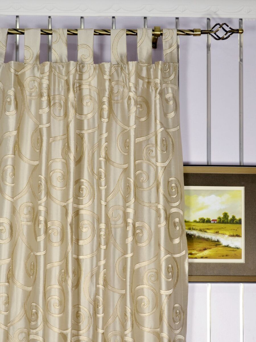 Rainbow Embroidered Scroll Dupioni Silk Custom Made
