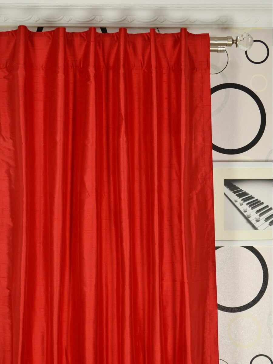 Oasis Solid Red Dupioni Silk Custom Made Curtains Custom