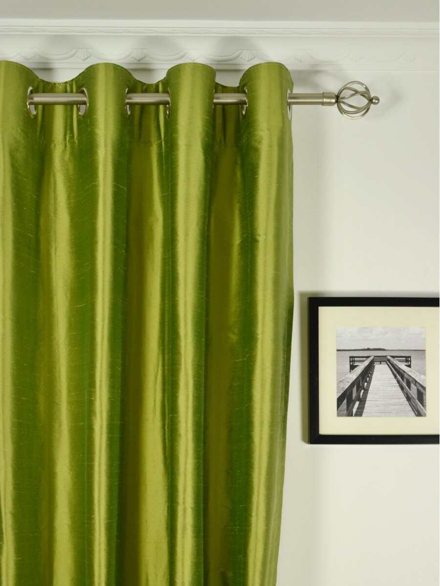 Oasis Solid Green Dupioni Silk Custom Made Curtains