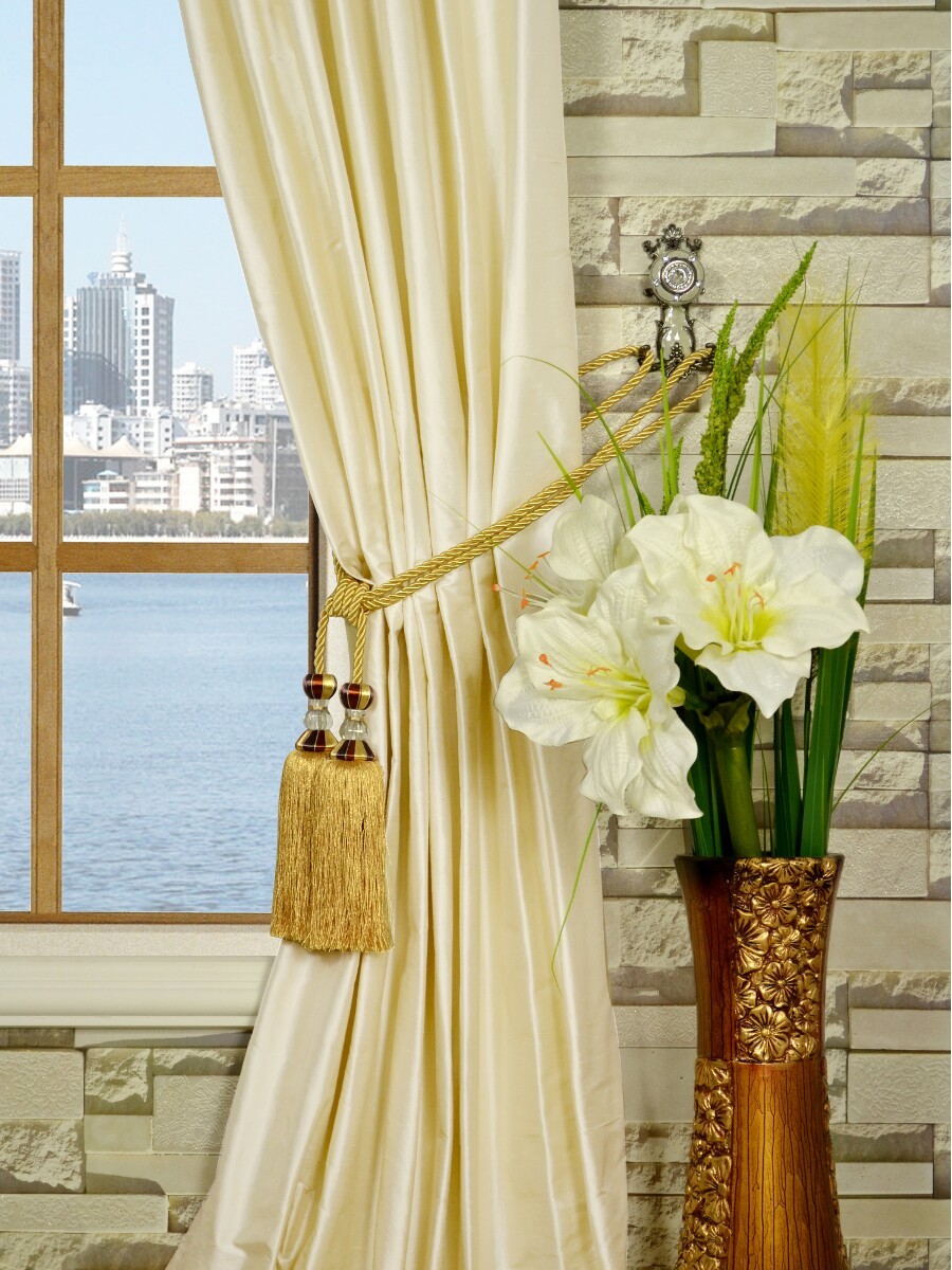 Oasis Traditional Solid Tab Top Dupioni Silk Curtains