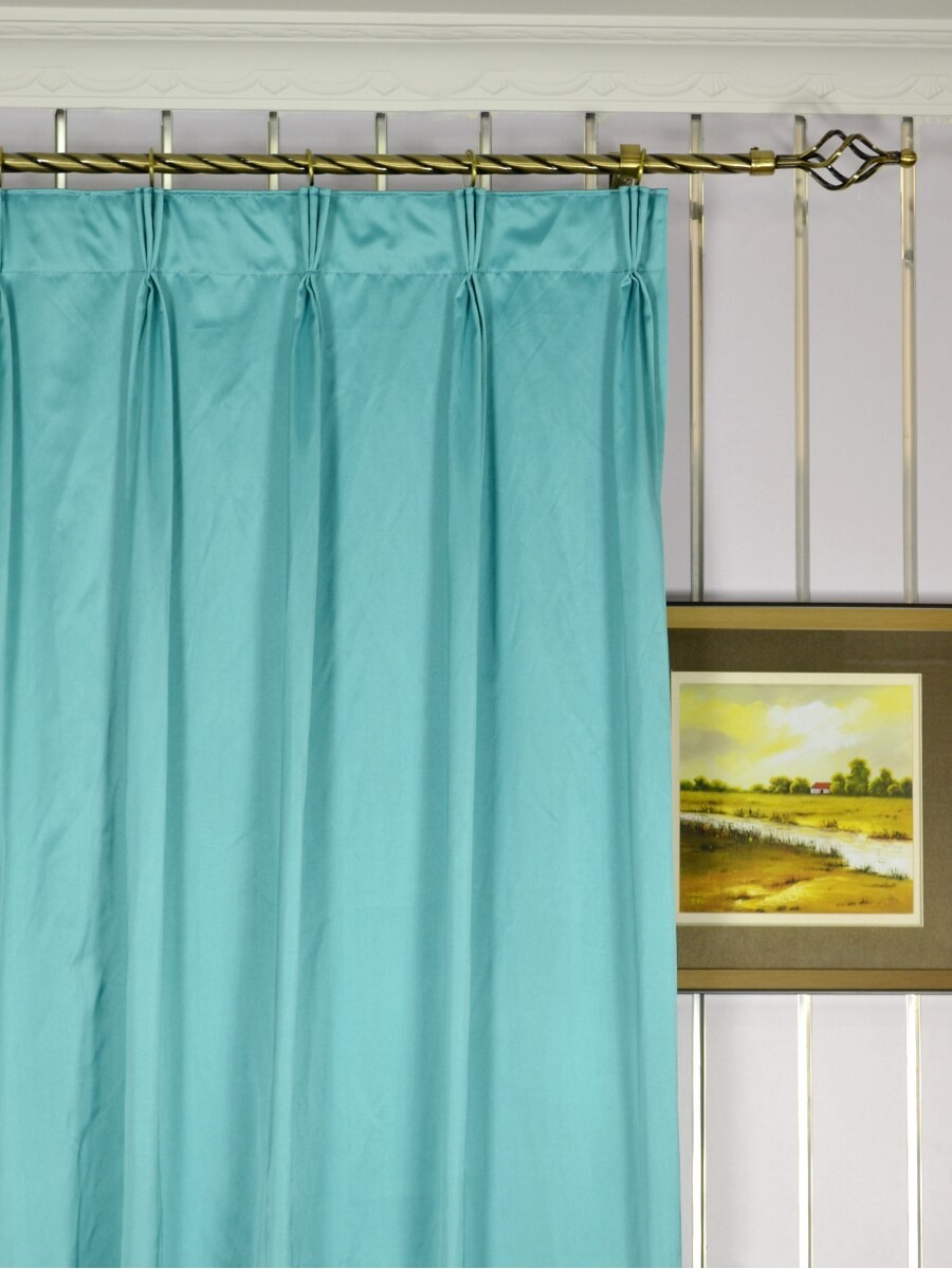 Waterfall Solid Blue Faux Silk Custom Made Curtains