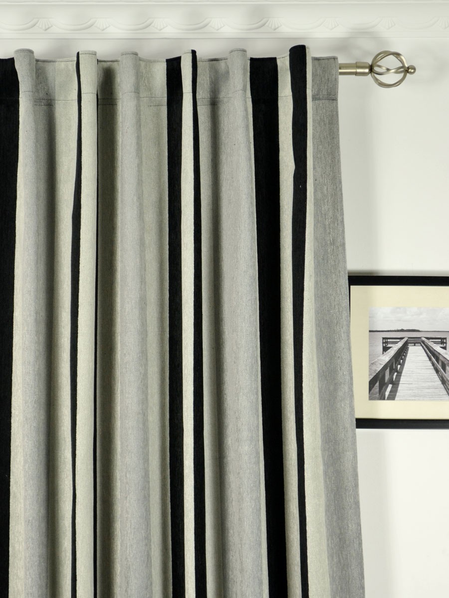 Petrel Vertical Stripe Concealed Tab Top Chenille Curtains