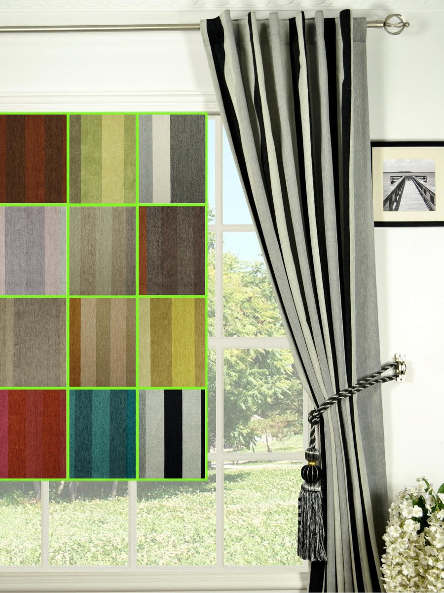 Petrel Vertical Stripe Concealed Tab Top Chenille Curtains