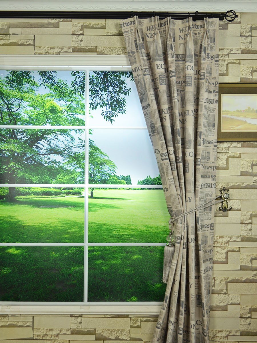 Eos Newspaper Printed Faux Linen Double Pinch Pleat Curtains