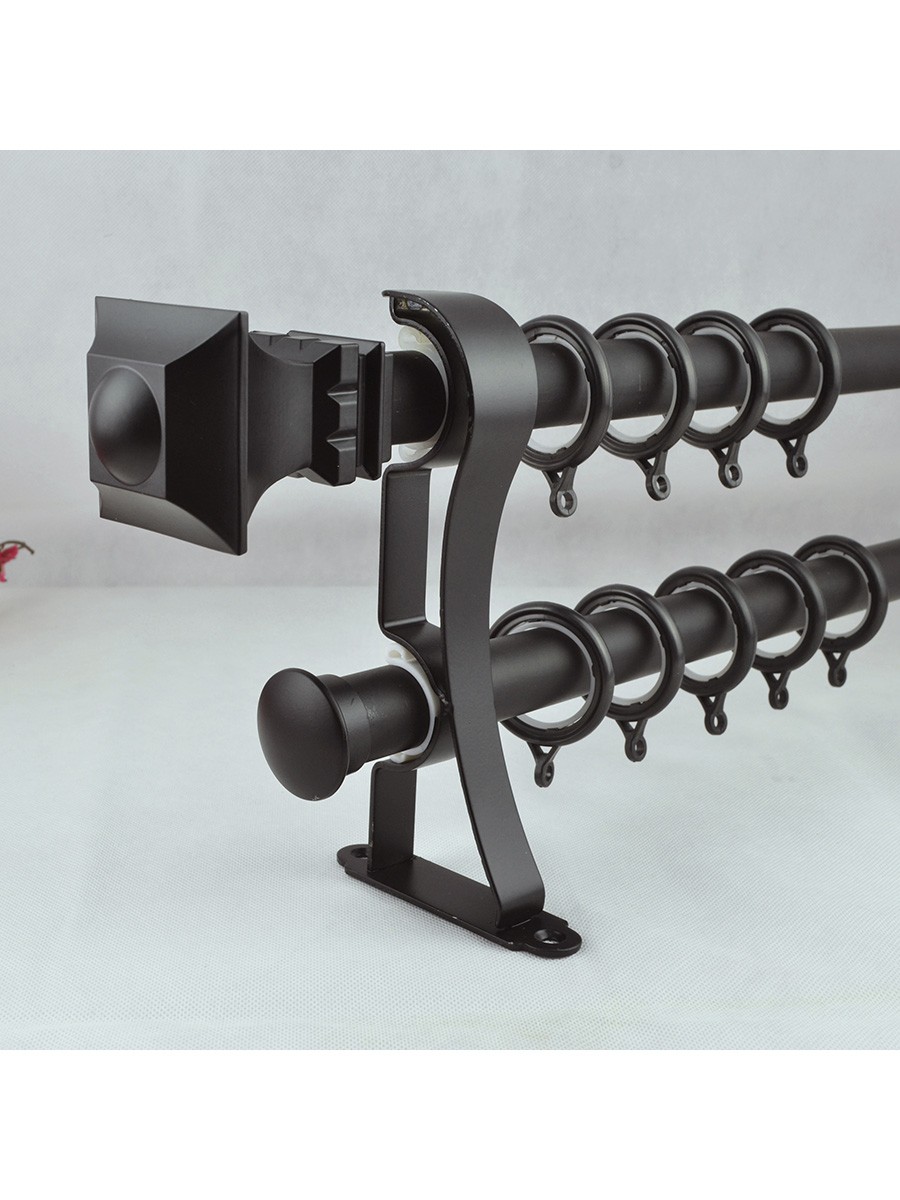 28mm Square Finial Double Curtain Rod Set Custom Length Curtain Pole