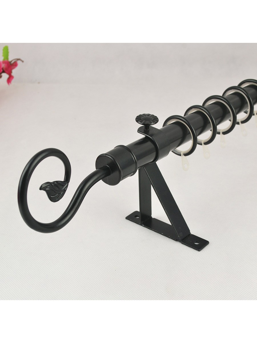 22mm Black Wrought Iron Single Curtain Rod Set with Tail Finial Curtain