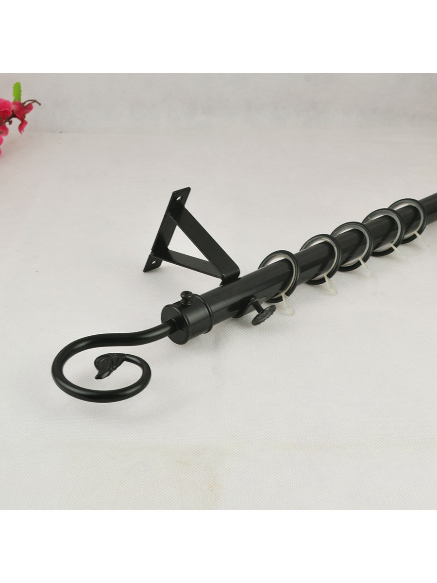 22mm Black Wrought Iron Single Curtain Rod Set With Tail