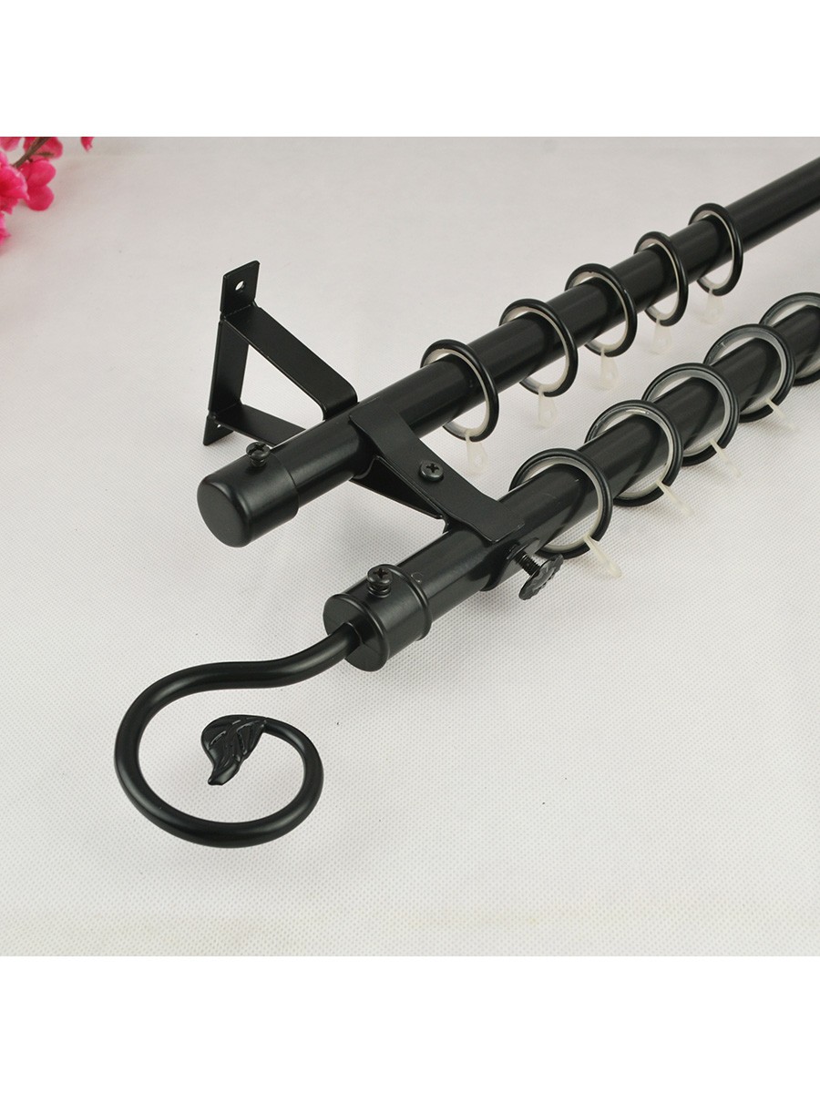 22mm Black Wrought Iron Double Curtain Rod Set With Tail