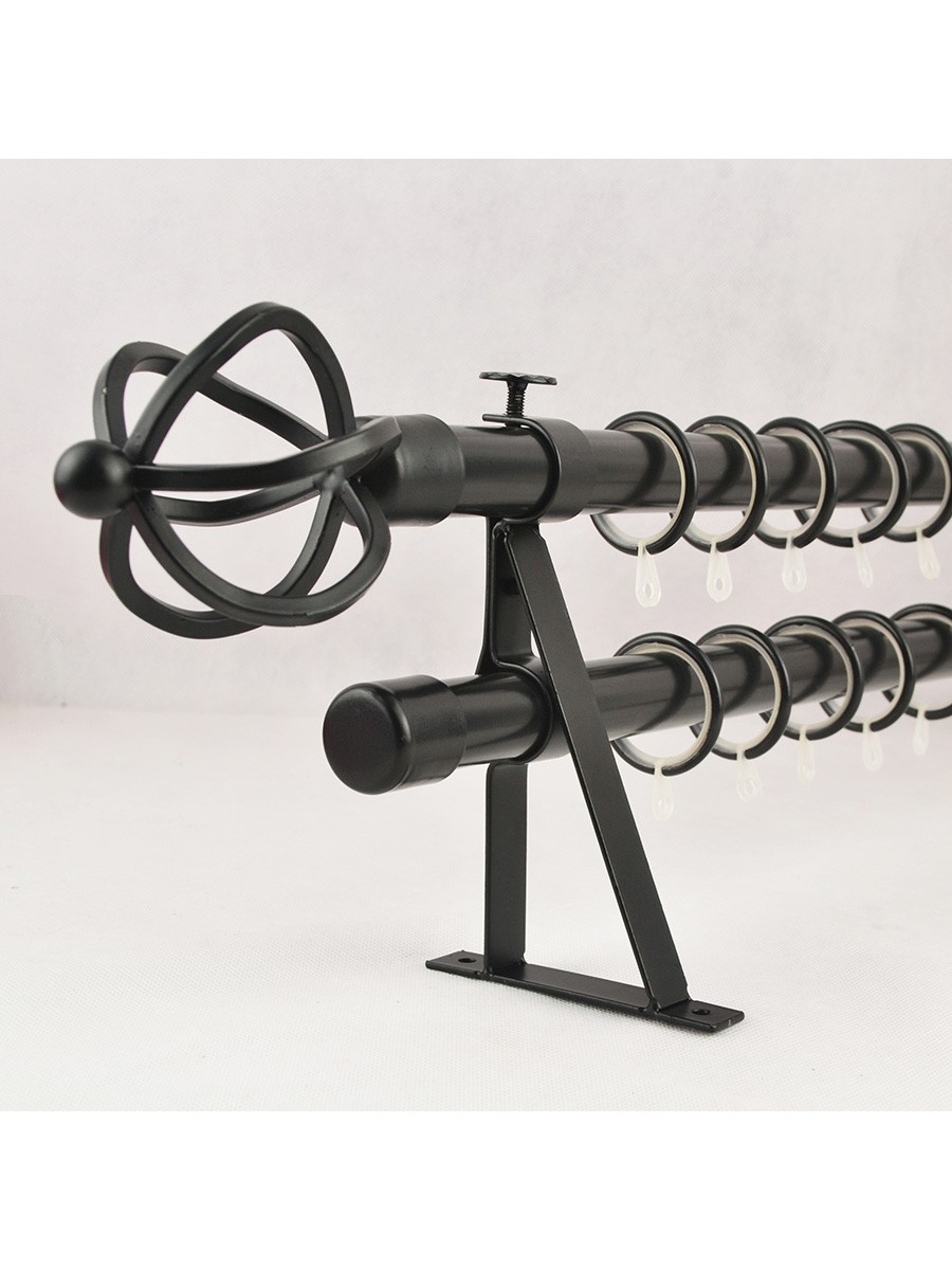 22mm Black Wrought Iron Double Curtain Rod Set With Spiral