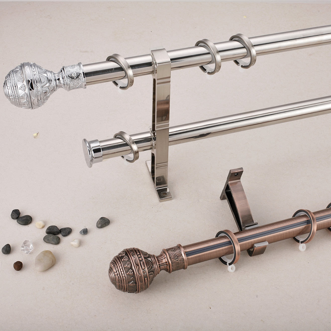 QYR62 Coree 28mm Diameter Steel Curtain Rod Set With Ball Finial