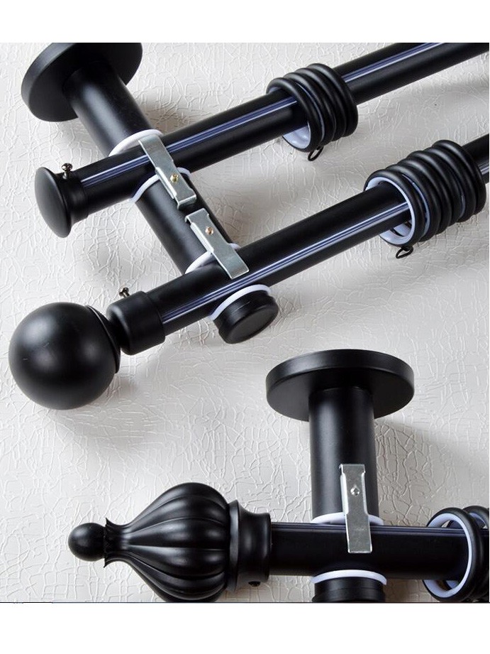 28mm Ball Cone Finial Metal Double Curtain Rod Set Custom