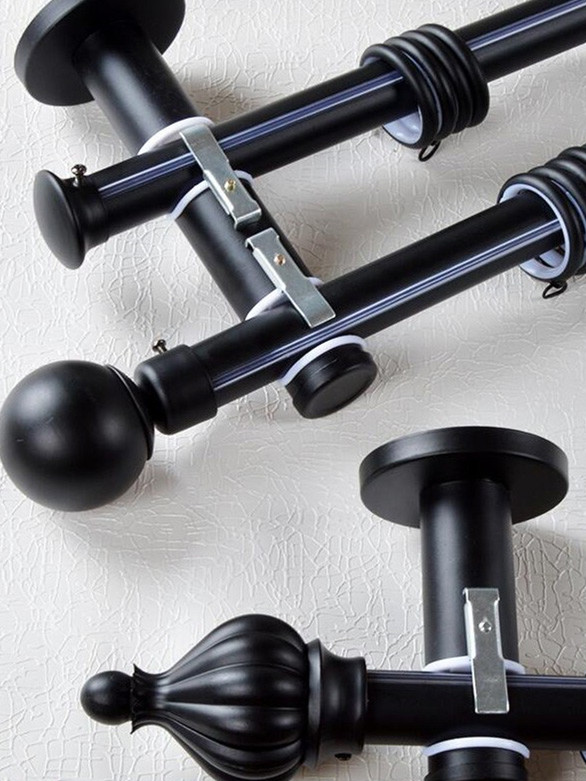 28mm Ball Cone Finial Metal Double Curtain Rod Set Custom Length