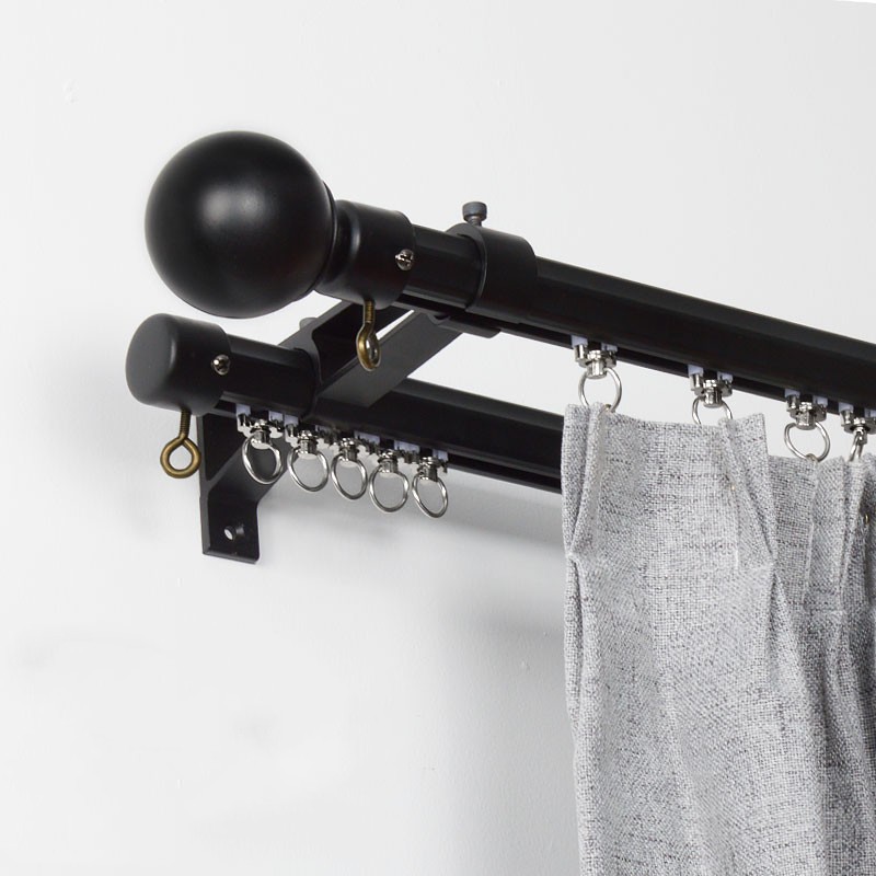 QYRY07 Black Metal Curtain Rod Set With Metal Rollers Custom Curtains