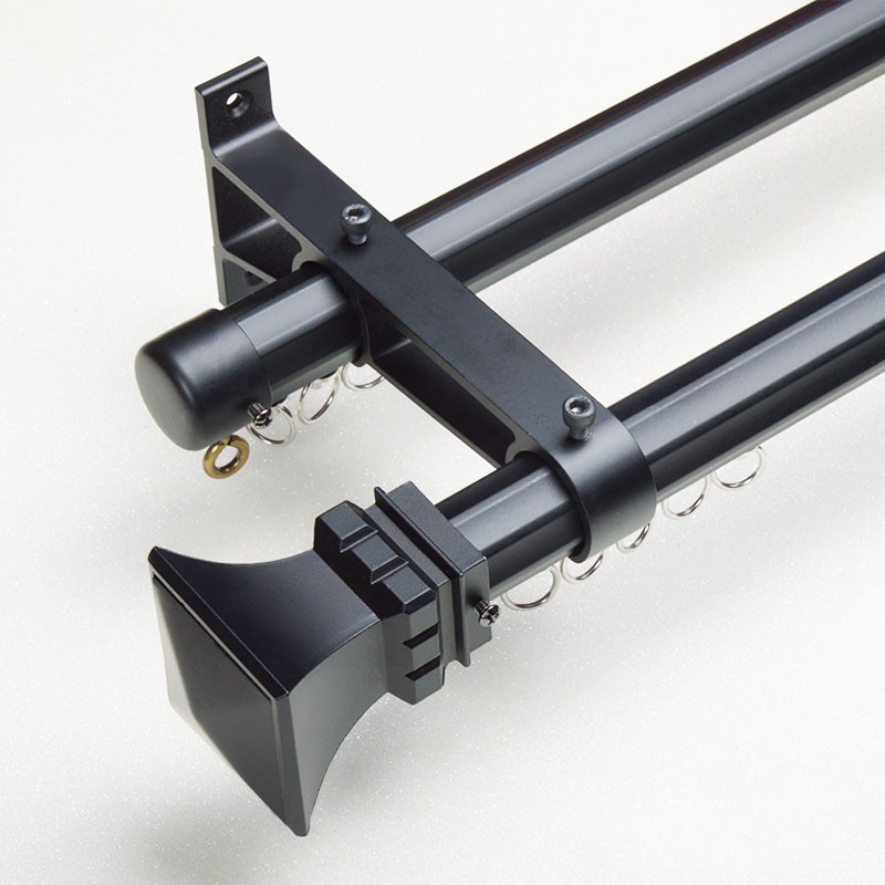 QYRY07 Black Metal Curtain Rod Set With Metal Rollers Custom Curtains