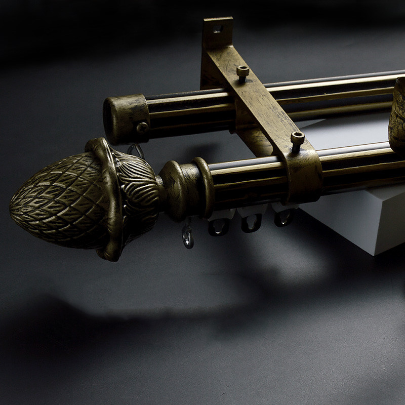 QYRY07 Black Metal Curtain Rod Set With Metal Rollers