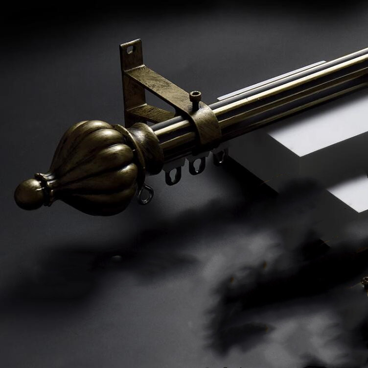 QYRY07 Black Metal Curtain Rod Set With Metal Rollers