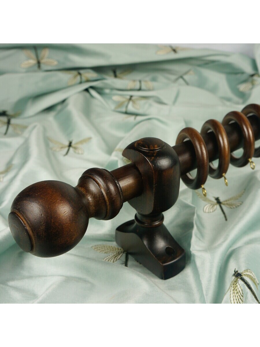 Qyt1020 35mm Wood Single Curtain Rod Set Ball Finial