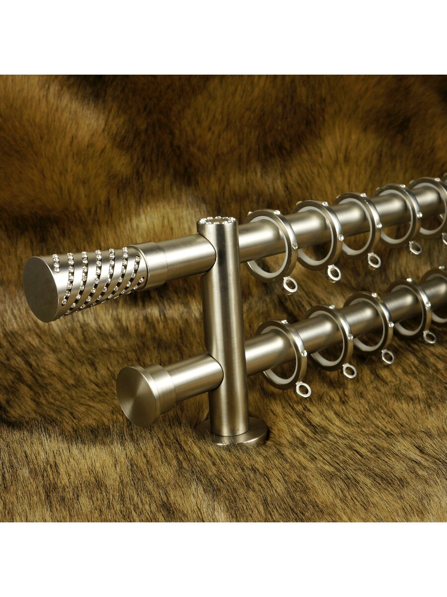Qyt1321 25mm Luxurious European Style Steel Double Curtain Rod Set Qyt1321 25mm Steel Double Curtain Rod Set Crystal Cylindrical Finial Color Silver