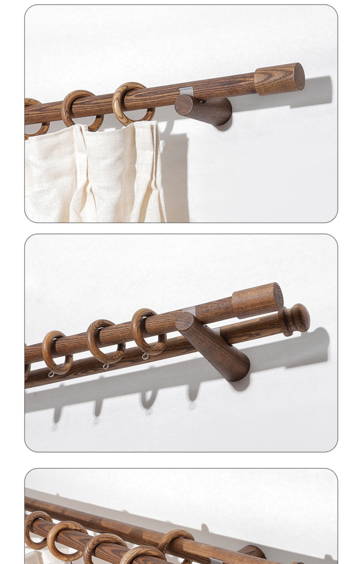 QYT17 Black Walnut Wooden Curtain Poles Wood Drapery Hardware