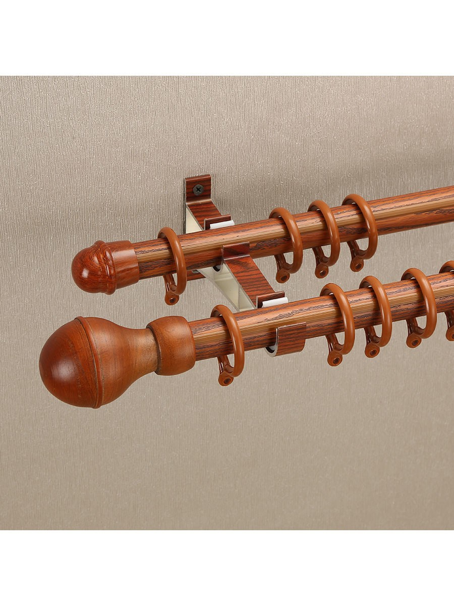 QYT2823 28mm Wood Grain Nano Mute Double Curtain Rod Set Acorn Finial