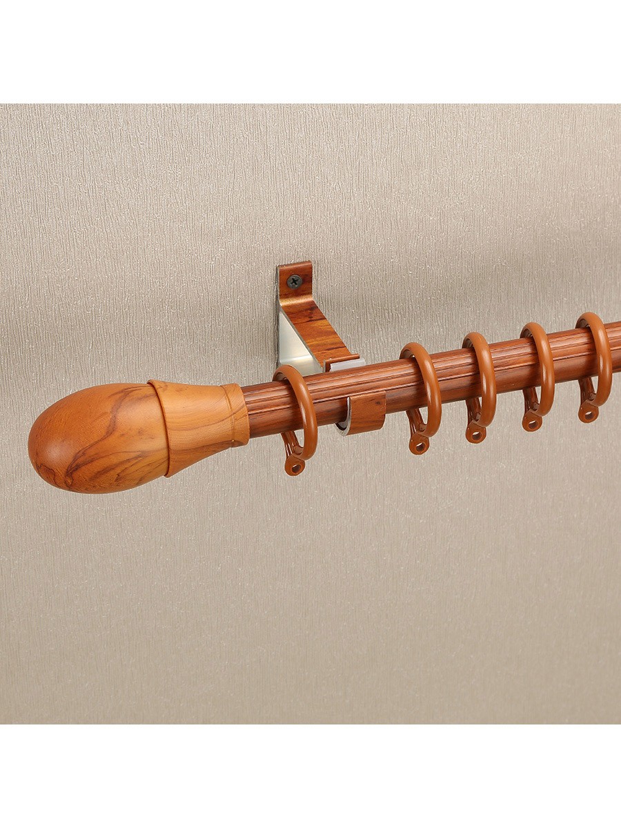 QYT2920 28mm Colorful Wood Grain Single Curtain Rod Set Egg Finial