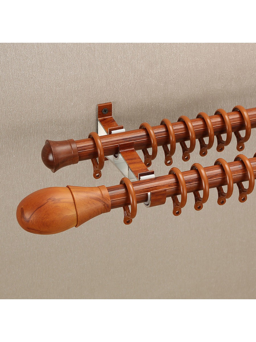 Qyt2921 28mm Colorful Wood Grain Double Curtain Rod Set