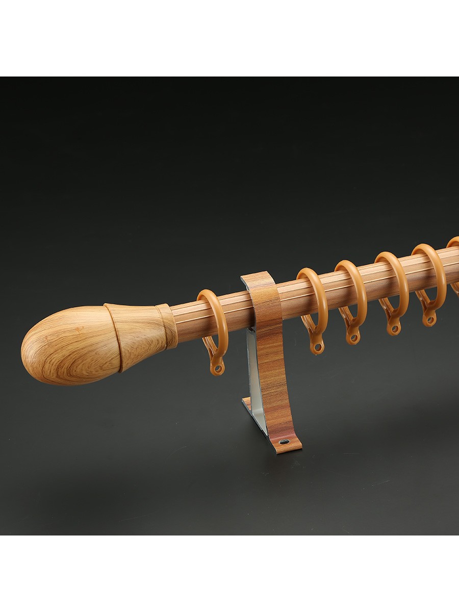 QYT2920 28mm Colorful Wood Grain Single Curtain Rod Set Egg Finial