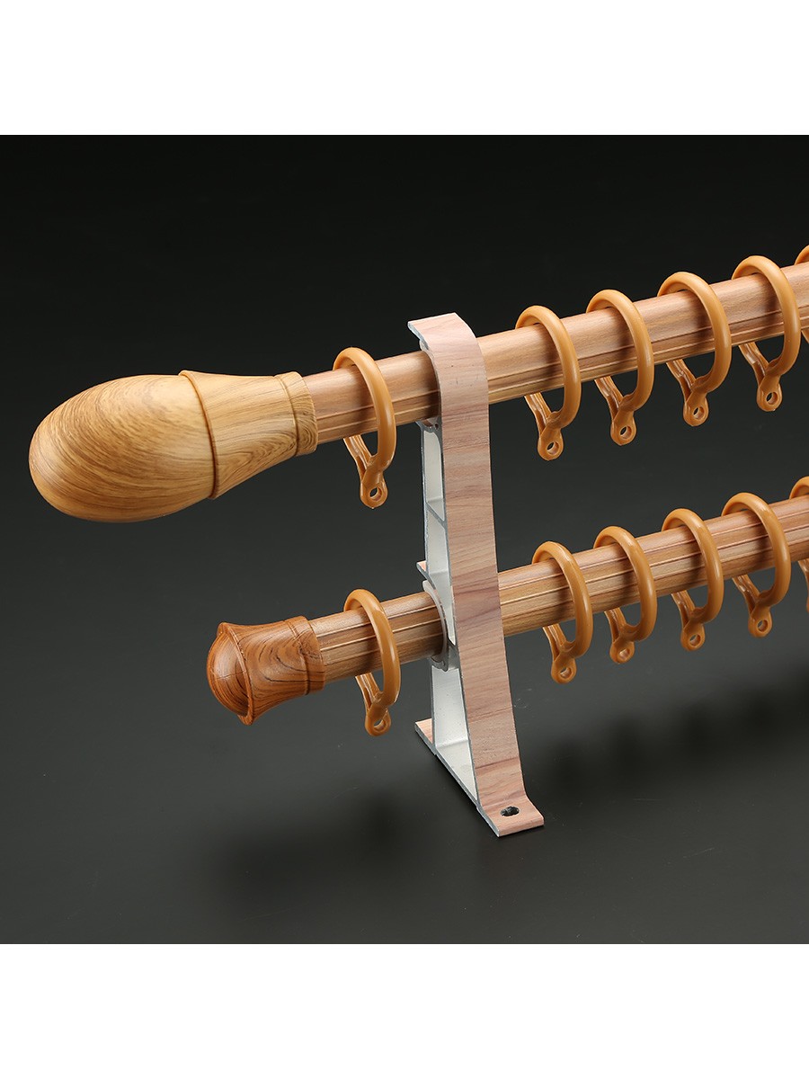 QYT2921 28mm Colorful Wood Grain Double Curtain Rod Set Egg Finial