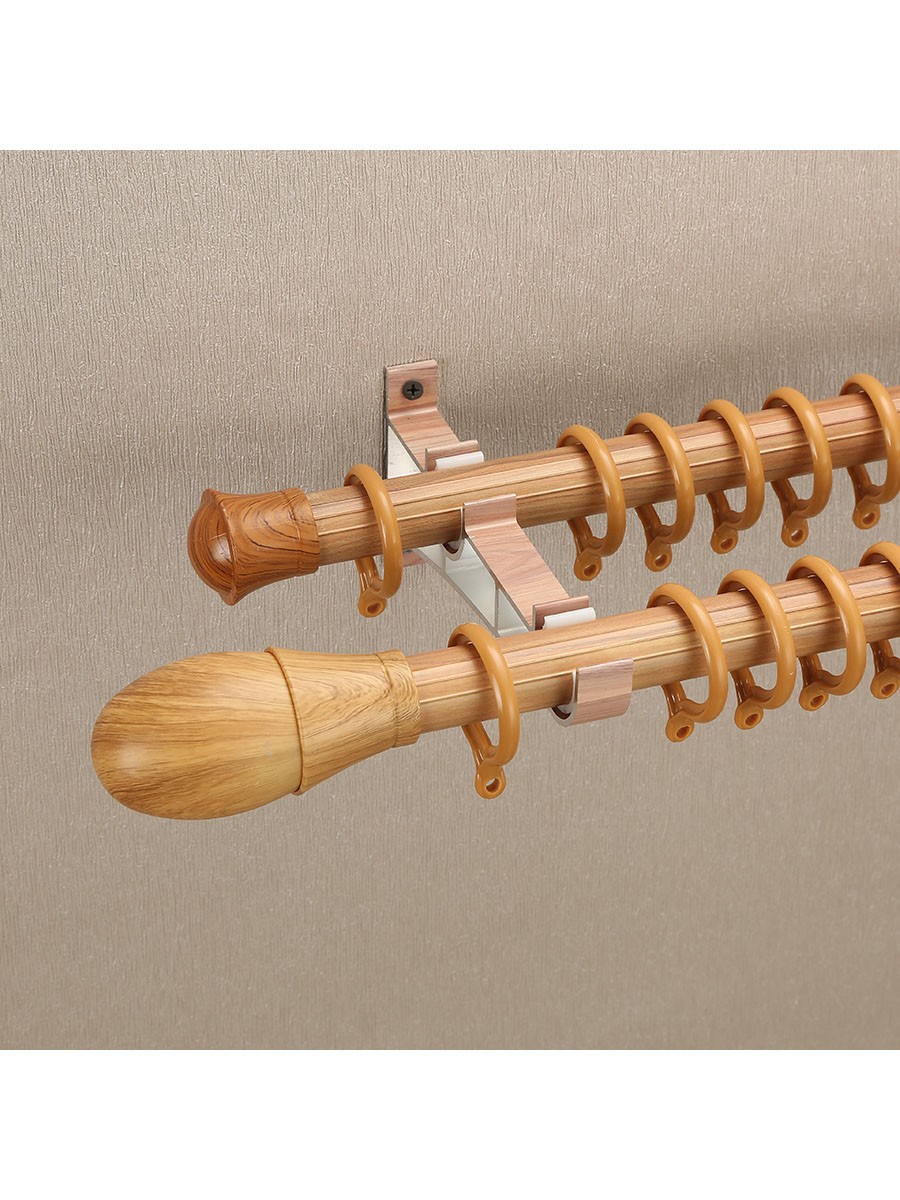 Qyt2921 28mm Colorful Wood Grain Double Curtain Rod Set