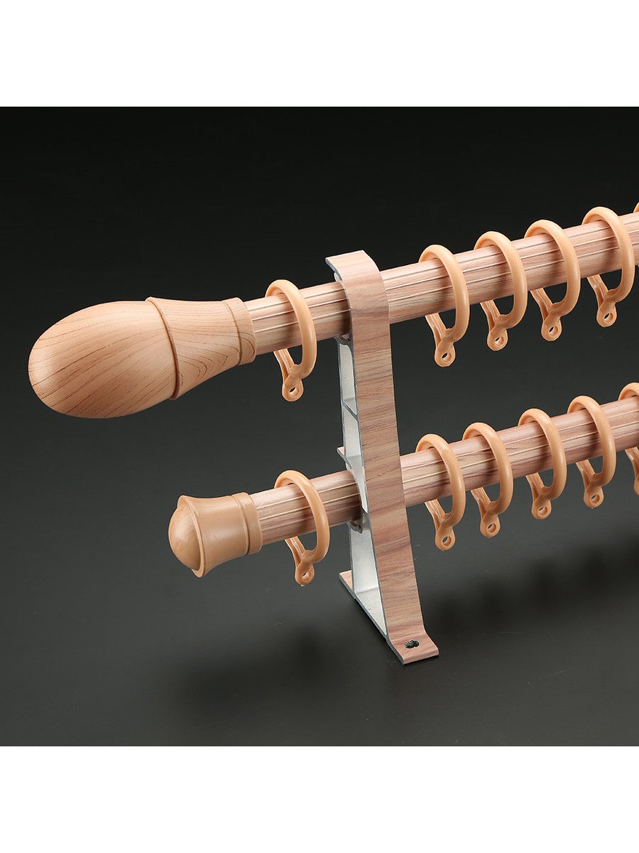 QYT2921 28mm Colorful Wood Grain Double Curtain Rod Set Egg Finial