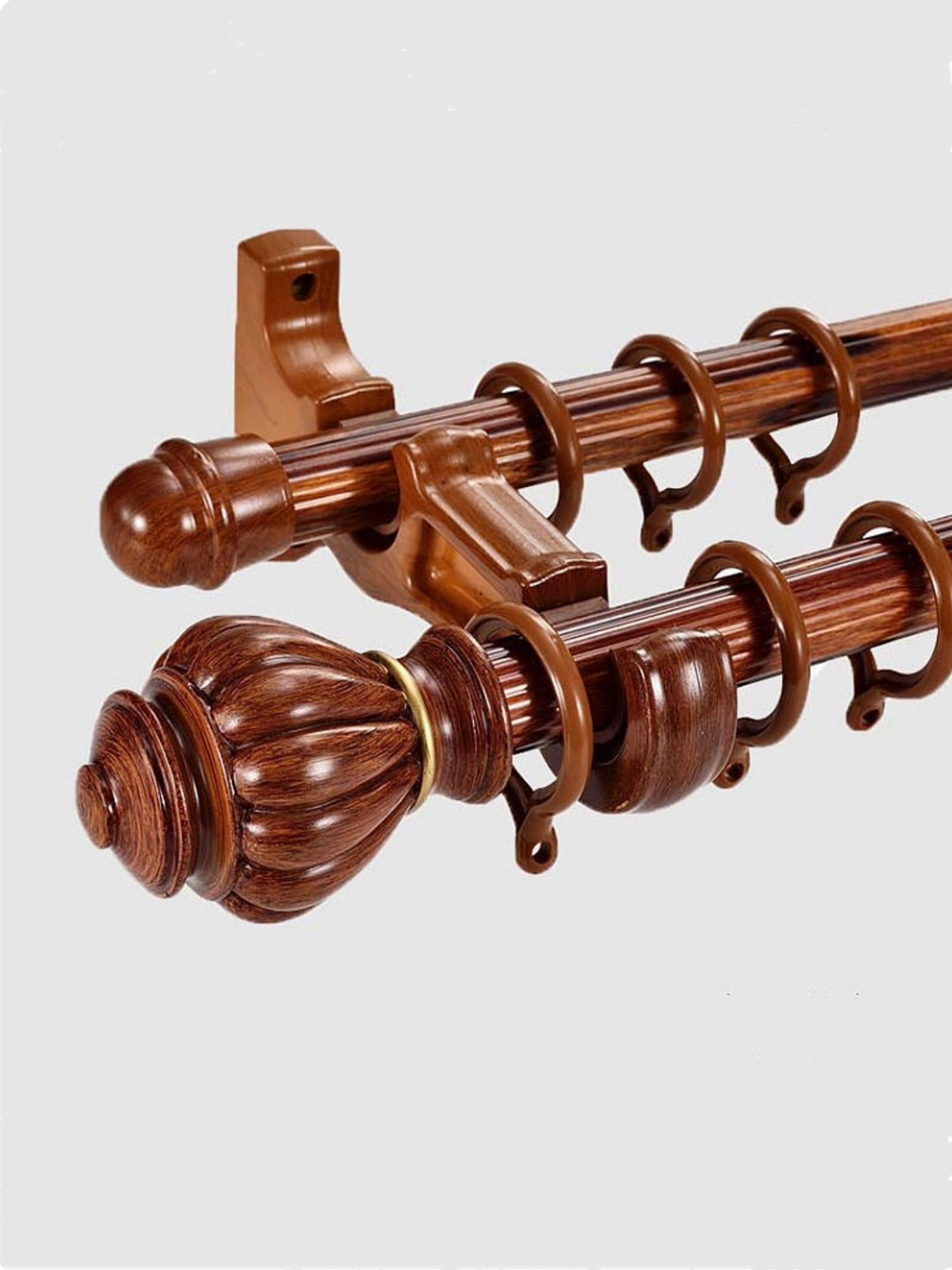 Set Of 2 Dark Brown Wood Curtain Rod Brackets – Sturdy Hooks For Drapes, Rustic Style