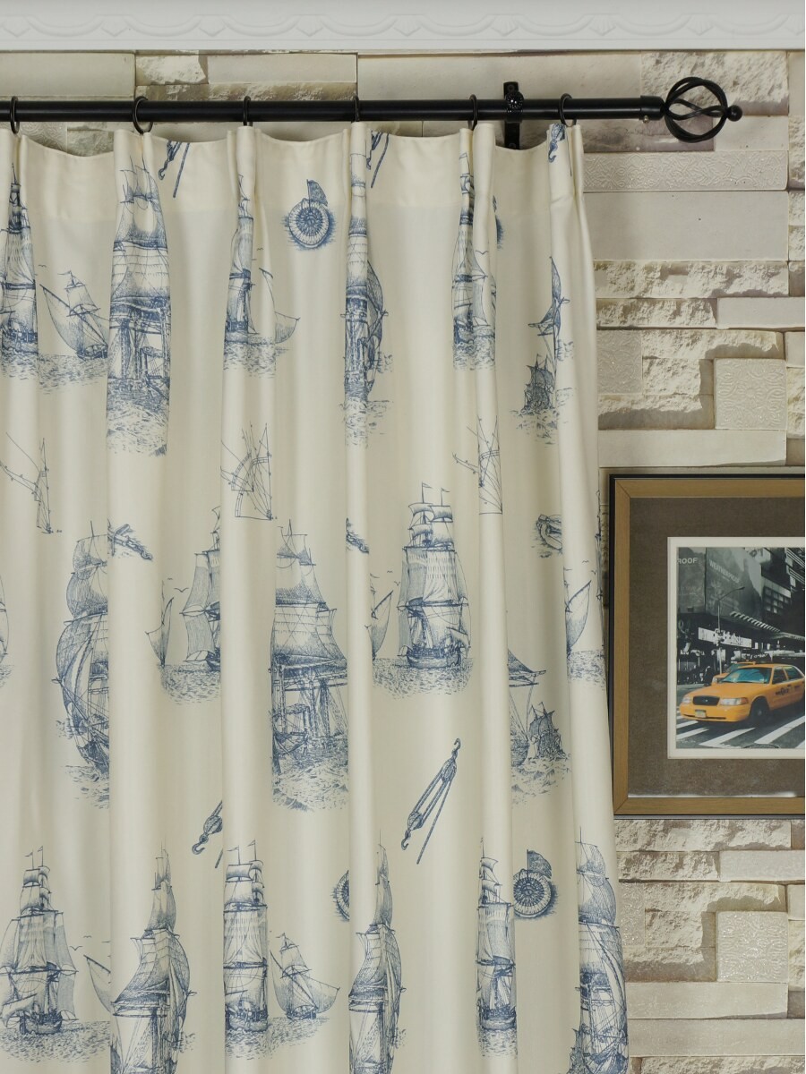 Poseidon Nautical Printed Blackout Versatile Pleat Curtains