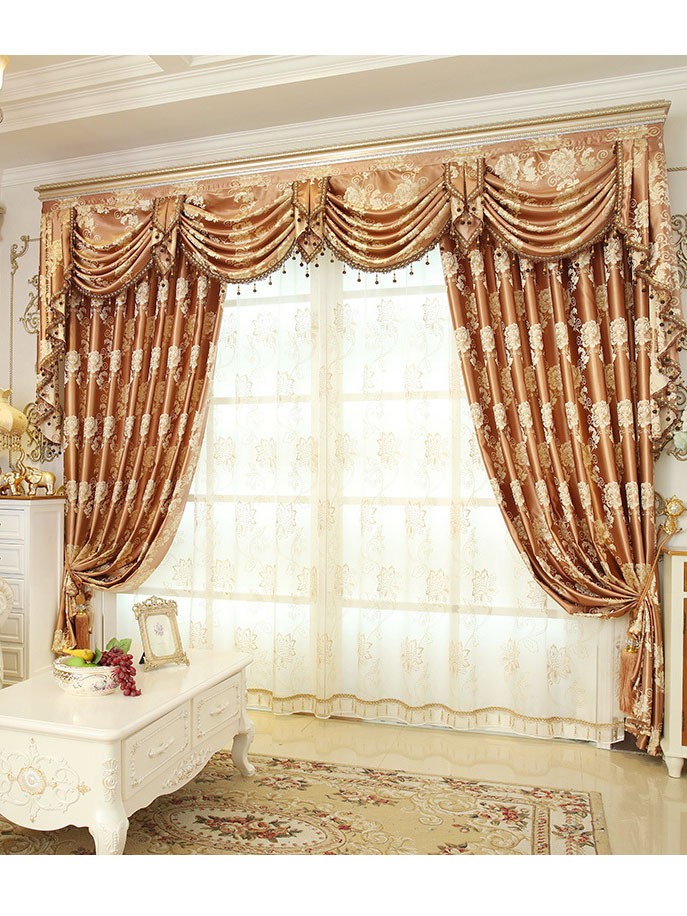 Baltic Jacquard Yellow Blue Coffee Color Floral Waterfall